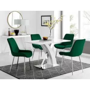 Atlanta 4 White Dining Table and 4 Green Pesaro Silver Leg Chairs - Green