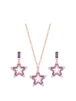 Mood Rose Gold Purple Baguette Star Pendant Necklace And Earring Set - Gift Boxed