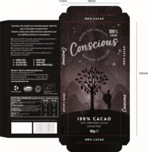 Conscious Chocolate Pure Dark 100% Cacao Bar 60g