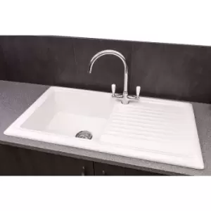 Reginox Reversible Ceramic Kitchen Sink & Drainer Single Bowl in White