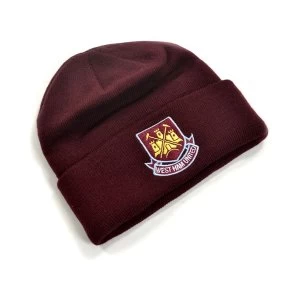 West Ham Classic Crest Youths Knitted Turn Up Hat Claret