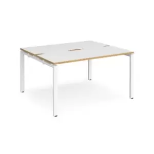 Bench Desk 2 Person Starter Rectangular Desks 1400mm With Sliding Tops White/Oak Tops With White Frames 1200mm Depth Adapt