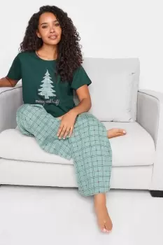 M&Co Green Christmas Tree Check Print Wide Leg Pyjama Set