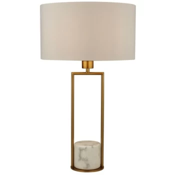 Searchlight - Gold Table Lamp, Marble Base with White Drum Shade