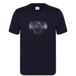 CP COMPANY 30/1 Block Logo T Shirt - Blue