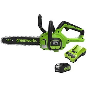Greenworks 24V Cordless Brushless Chainsaw with 4Ah Battery & Charger - 30cm / 12inch