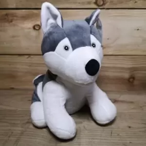 23cm Plush Weighted Husky Christmas Door Stop in Grey and White - Festive