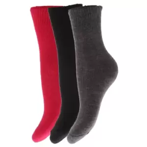 FLOSO Childrens Boys/Girls Winter Thermal Socks (Pack Of 3) (UK Shoe: 9-12, EUR 26-31 (5-7 years)) (Black/Grey/Hot Pink)