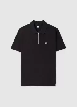 C.P. Company Mens Stretch Piquet Slim Zipped Polo Shirt In Black