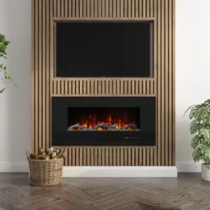 Black Wall Mounted or Recessed Electric Fire with Log and Crystal Fuel Bed - Amberglo