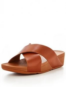 FitFlop Lulu Cross Slide Sandal Tan Caramel Size 4 Women