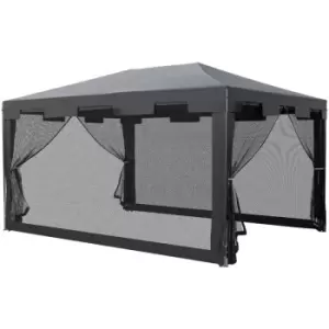 4 m x 3m Gazebo Party Tent Outdoor Tent w/ Mesh Sidewalls Dark Grey - Dark Grey - Outsunny