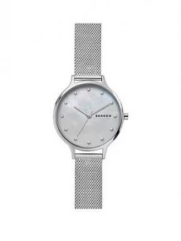 Skagen Anita Mother of Pearl Dial Stainless Steel Mesh Strap Ladies Watch, One Colour, Women