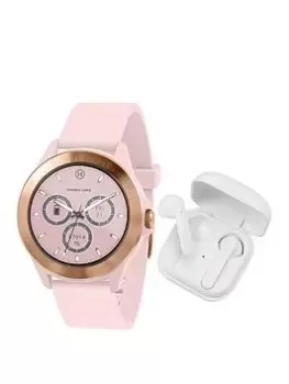 Harry Lime Harry Lime Fashion Smartwatch in Pink Featuring White True Wireless Stereo Earbuds in Charging Case HA07-2006-TWS, White, Women