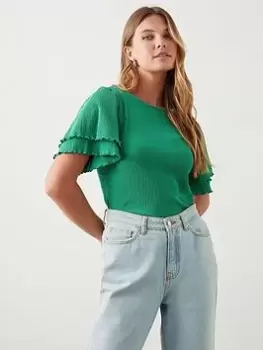 Dorothy Perkins Double Frill Sleeve Top - Green, Size S, Women