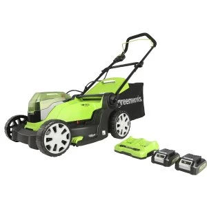 Greenworks 48v Cordless 41cm Lawnmower with Two 24v 2Ah Batteries & 2A Charger