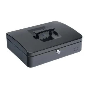 5 Star Facilities Cash Box with 5 compartment Tray Steel Spring Lock 12" W300xD240xH70mm Black