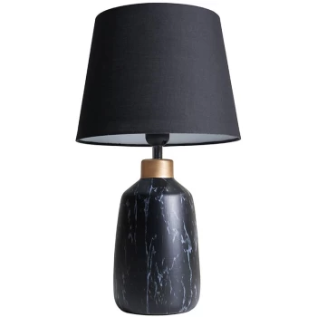 Black Marble Effect Table Lamp With Tapered Lampshade - Black
