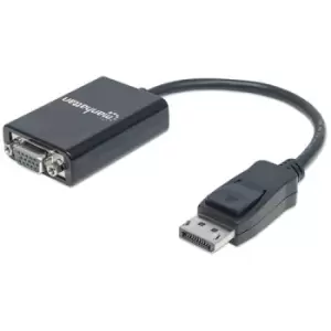 Manhattan DisplayPort to VGA HD15 Converter Cable 15cm Male to Female Active Equivalent to Startech DP2VGA2 DP With Latch Black Lifetime Warranty Poly