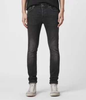 AllSaints Mens Cotton Cigarette Skinny Jeans, Black, Size: 30