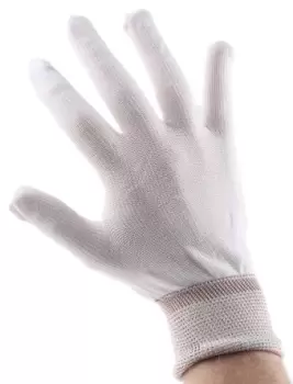 BM Polyco Pure Dex Nylon White Nylon Gloves, Size 9, Large, 6 Gloves