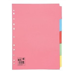 5 Star Office A4 Subject Dividers 5 Part Recycled Card Multipunched 155gsm Assorted Pack of 50