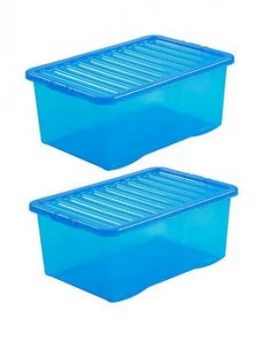 Wham Set Of 2 Blue Plastic Crystal Storage Boxes ; 45 Litres Each