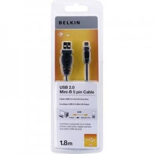 Belkin USB 2.0 Cable [1x USB 2.0 connector A - 1x USB 2.0 connector Mini B] 1.80 m Black gold plated connectors