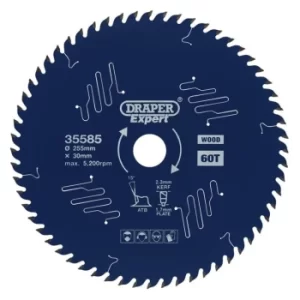 Draper Expert TCT Circular Saw Blade for Wood with PTFE Coating, 255 x 30mm, 60T