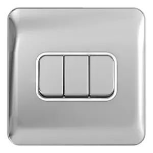 Schneider Electric Lisse Screwless Deco - 3 Gang 2 Way Light Switch, 10AX, GGBL1032WPC, Polished Chrome with White Insert