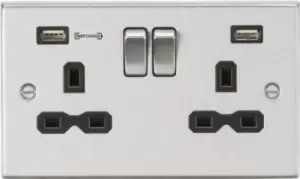 KnightsBridge 13A 2G DP Switched Socket with Dual USB Charger (Type-A FASTCHARGE port) - Brushed Chrome/Black