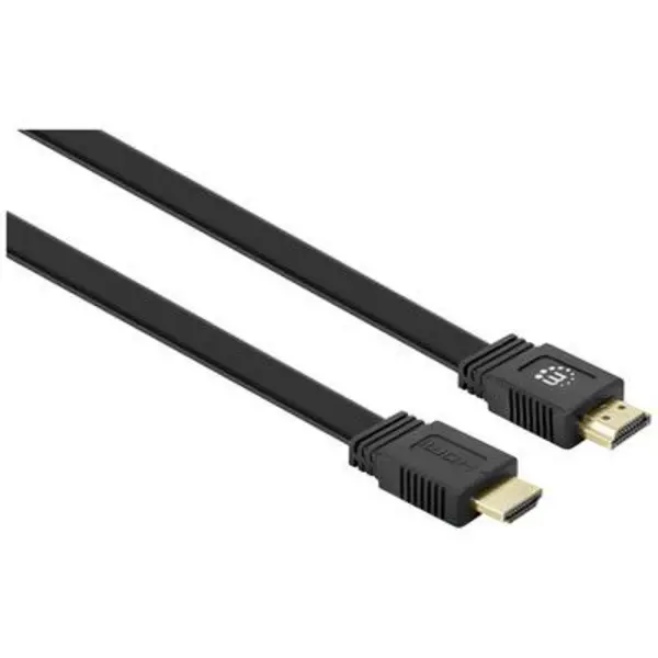 Manhattan HDMI Cable HDMI-A plug, HDMI-A plug 15m Black 355650 double shielding, ribbon, Flat , High Speed HDMI with Ethernet HDMI cable
