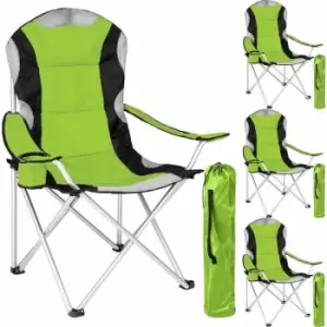 4 Camping chairs - padded - folding chair, fold up chair, folding camping chair - green - green