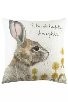 Woodland Hare Happy Thoughts Hand-Painted Printed Cushion