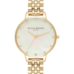 Ladies Olivia Burton Classics Big Dial White MOP Gold Bracelet Thin Case Watch