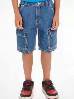 Calvin Klein Jeans Boys Denim Cargo Shorts - Utility Blue Size 12 Years