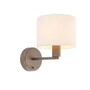 Daley Wall Lamp Antique Bronze Plate, Marble Fabric Round Shade With USB Socket