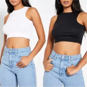 I Saw It First 2 Pack Cotton Rib Racer Crop Top - Black