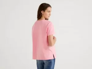 Benetton, 100% Cotton T-Shirt With Print, taglia XS, Pink, Women