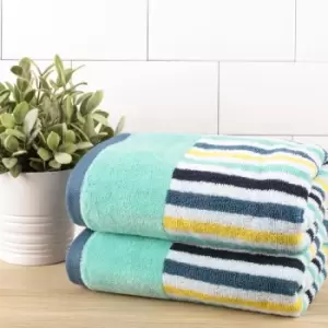 Fusion - Nautical Stripe Jacquard 100% Cotton 550gsm Hand Towel, Multi, 2 Pack