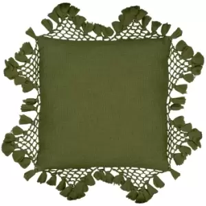 Anko Macrame Tassel Trim Cushion Khaki, Khaki / 45 x 45cm / Cover Only