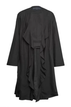 French Connection Dae Drape Ruffle Front Coat Black