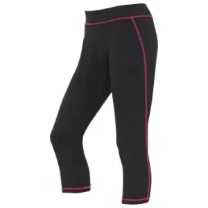 AWDis Just Cool Womens/Ladies Girlie Capri Sports Trousers (XS) (Jet Black/Hot Pink)
