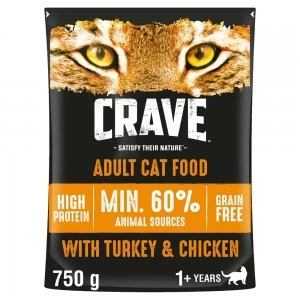 Crave Natural Complete Dry Cat Food Turkey & Chicken 750g