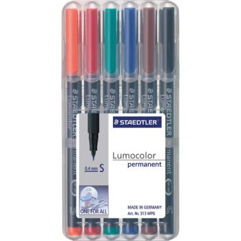 313 Lumocolor Permanent Pen 0.4MM Superfine Tip - (Wallet-6)