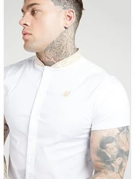 SikSilk Short Sleeved Tape Collar Shirt - White/Gold, Size 2XL, Men