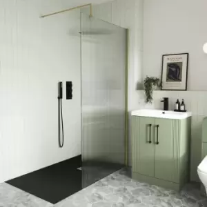 Diamond - Modern 1000mm Fluted Walk In Wet Room Shower Screen Easy Clean 8mm Glass Brass - Clear