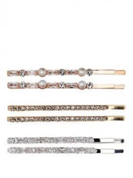 Mood 2 Tone Plated 6 Pack Mini Crystal And Pearl Hair Slides