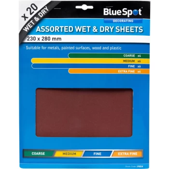 Bluespot - 19854 20 Piece Assorted Wet & Dry Sandpaper Sheets