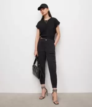 AllSaints Womens Frieda Denim Cargo Trousers, Black, Size: 12